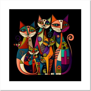 Geometric Cats Abstract Colorful Psychedelic Cats Design Posters and Art